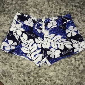 Hawaiian print board shorts